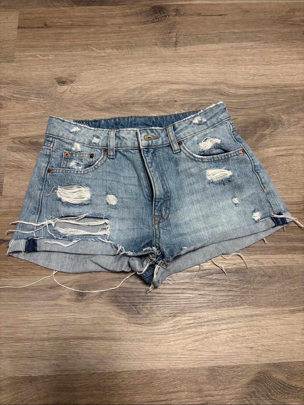 H&M Light Blue Distressed Denim Shorts